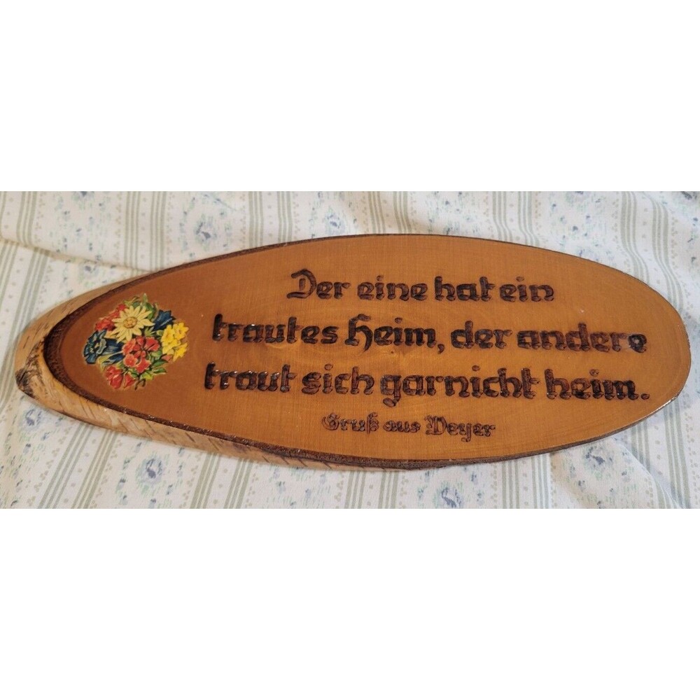 German Kitsch, Slice of Wood Plaque, Deyer Souvenier, German Language